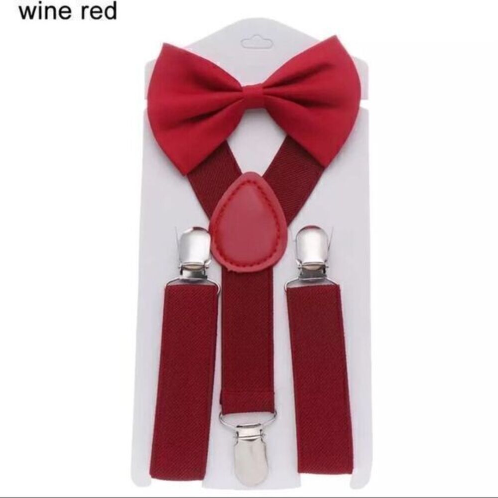 New Kids Christmas suspenders bow tie age 1-7 wine red